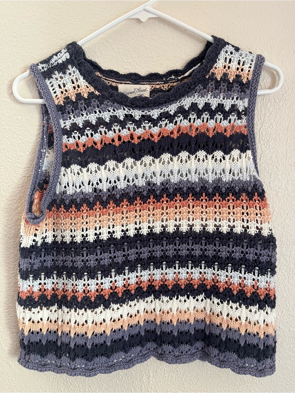 Universal Thread Crochet Stripe Tank Sweater - Navy, White & Coral